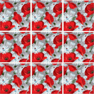 Set 100 Stickere decorative autoadezive pentru faianta sau perete, Model Poppy Field, Dimensiuni 15 cm x 15 cm, Rezistente la uzura si apa, 2,25 m2 - 3