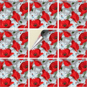 Set 100 Stickere decorative autoadezive pentru faianta sau perete, Model Poppy Field, Dimensiuni 25 cm x 25 cm, Rezistente la uzura si apa, 6,25 m2 - 2