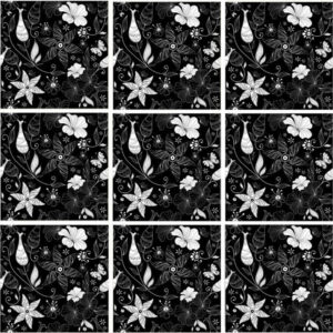 Set 100 Stickere decorative autoadezive pentru faianta sau perete, Model B&W Flowers, Dimensiuni 20 cm x 20 cm, Rezistente la uzura si apa, 4 m2 - 3