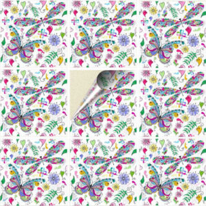 Set 100 Stickere decorative autoadezive pentru faianta sau perete, Model Psychedelic Butterfly, Dimensiuni 15 cm x 15 cm, Rezistente la uzura si apa, 2,25 m2 - 2