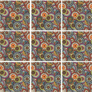 Set 100 Stickere decorative autoadezive pentru faianta sau perete, Model Psychedelic Daisy, Dimensiuni 15 cm x 15 cm, Rezistente la uzura si apa, 2,25 m2 - 3