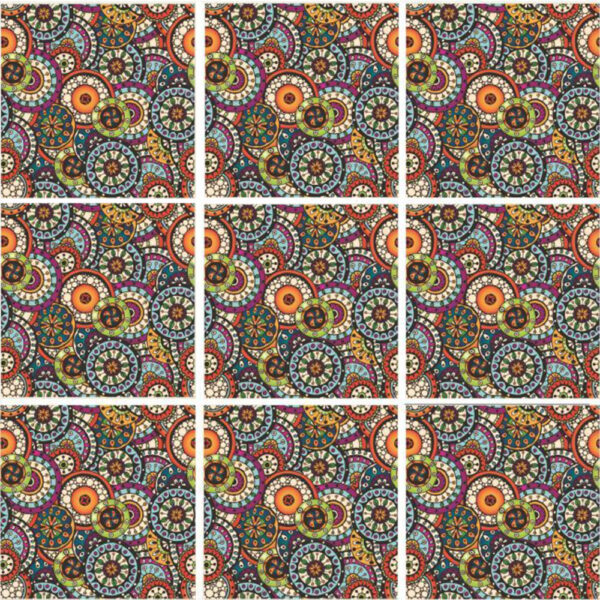 Set 100 Stickere decorative autoadezive pentru faianta sau perete, Model Psychedelic Daisy, Dimensiuni 15 cm x 15 cm, Rezistente la uzura si apa, 2,25 m2 - 3