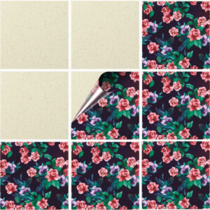 Set 100 Stickere decorative autoadezive pentru faianta sau perete, Model Damask Roses, Dimensiuni 25 cm x 25 cm, Rezistente la uzura si apa, 6,25 m2