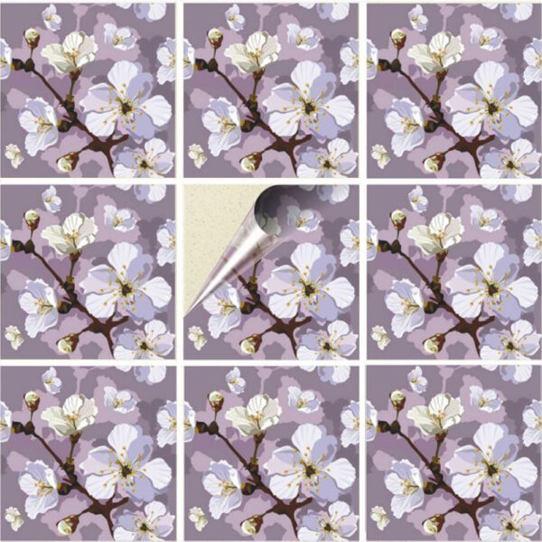 Set 100 Stickere decorative autoadezive pentru faianta sau perete, Model Diphylleia grayi, Dimensiuni 30 cm x 30 cm, Rezistente la uzura si apa, 9 m2 - 2