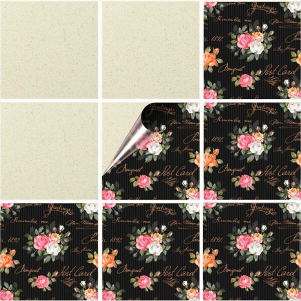 Set 100 Stickere decorative autoadezive pentru faianta sau perete, Model Dark Roses, Dimensiuni 15 cm x 15 cm, Rezistente la uzura si apa, 2,25 m2