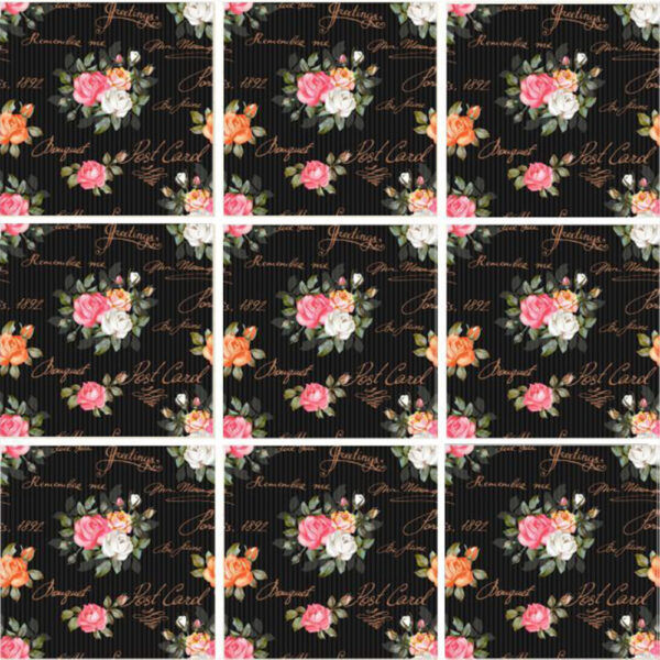 Set 100 Stickere decorative autoadezive pentru faianta sau perete, Model Dark Roses, Dimensiuni 25 cm x 25 cm, Rezistente la uzura si apa, 6,25 m2 - 3