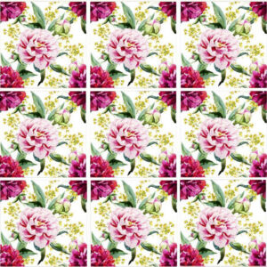 Set 100 Stickere decorative autoadezive pentru faianta sau perete, Model Peonies, Dimensiuni 15 cm x 15 cm, Rezistente la uzura si apa, 2,25 m2 - 3