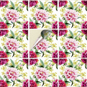 Set 100 Stickere decorative autoadezive pentru faianta sau perete, Model Peonies, Dimensiuni 30 cm x 30 cm, Rezistente la uzura si apa, 9 m2 - 2