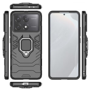 Set husa Comando Armor Ring cu folie de silicon compatibila cu Xiaomi Poco X6 Pro, Antisoc, Ultrarezistenta, Protectie 360, Inel Metalic Rotativ, Negru - 2