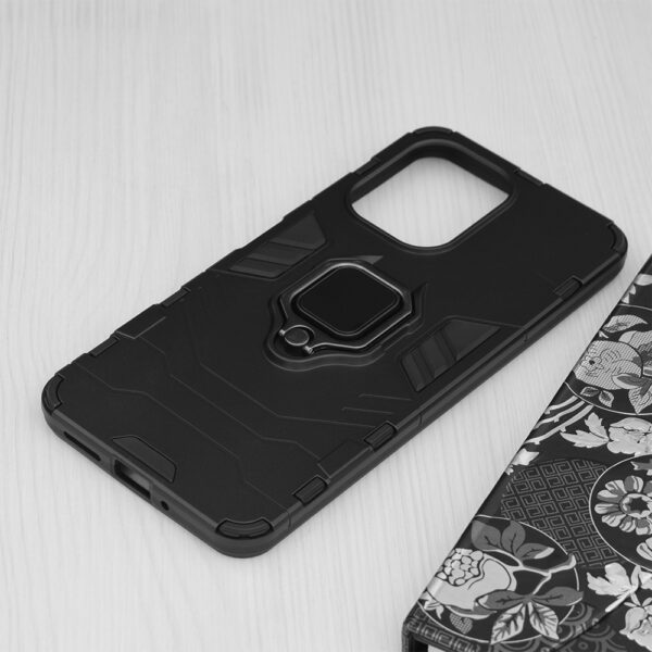 Set husa Comando Armor Ring cu folie de silicon compatibila cu Xiaomi Redmi 13C 5G, Antisoc, Ultrarezistenta, Protectie 360, Inel Metalic Rotativ, Negru - 5