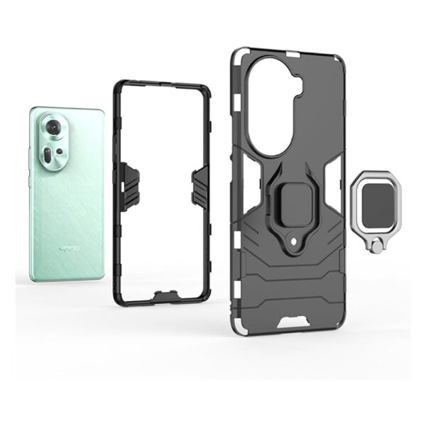 Set husa Comando Armor Ring cu folie de silicon compatibila cu Oppo Reno 11, Antisoc, Ultrarezistenta, Protectie 360, Inel Metalic Rotativ, Negru - 5