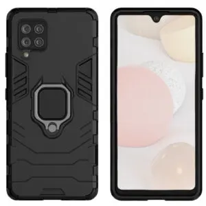 Set husa Comando Armor Ring cu folie de silicon compatibila cu Samsung Galaxy A42 5G, Antisoc, Ultrarezistenta, Protectie 360, Inel Metalic Rotativ, Negru - 2