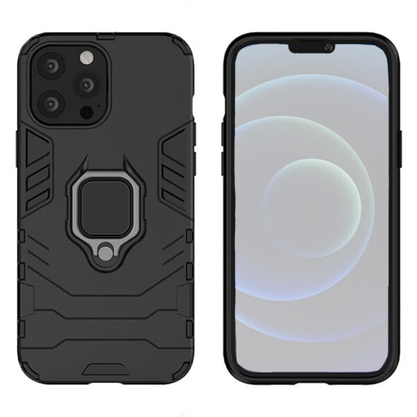 Set husa Comando Armor Ring cu folie de silicon compatibila cu Apple iPhone 13 Pro Max , Antisoc, Ultrarezistenta, Protectie 360, Inel Metalic Rotativ, Negru - 2