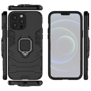 Set husa Comando Armor Ring cu folie de silicon compatibila cu Apple iPhone 13 Pro Max , Antisoc, Ultrarezistenta, Protectie 360, Inel Metalic Rotativ, Negru - 3