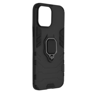 Set husa Comando Armor Ring cu folie de silicon compatibila cu Apple iPhone 13 Pro Max , Antisoc, Ultrarezistenta, Protectie 360, Inel Metalic Rotativ, Negru - 6