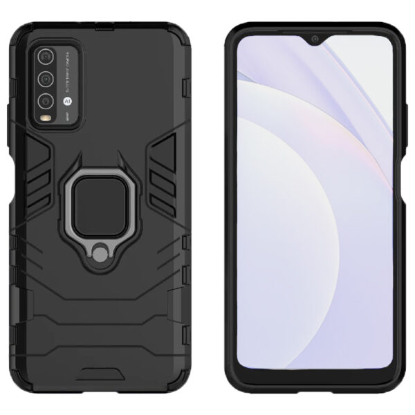 Set husa Comando Armor Ring cu folie de silicon compatibila cu Xiaomi Redmi 9T / Redmi 9 Power, Antisoc, Ultrarezistenta, Protectie 360, Inel Metalic Rotativ, Negru - 2