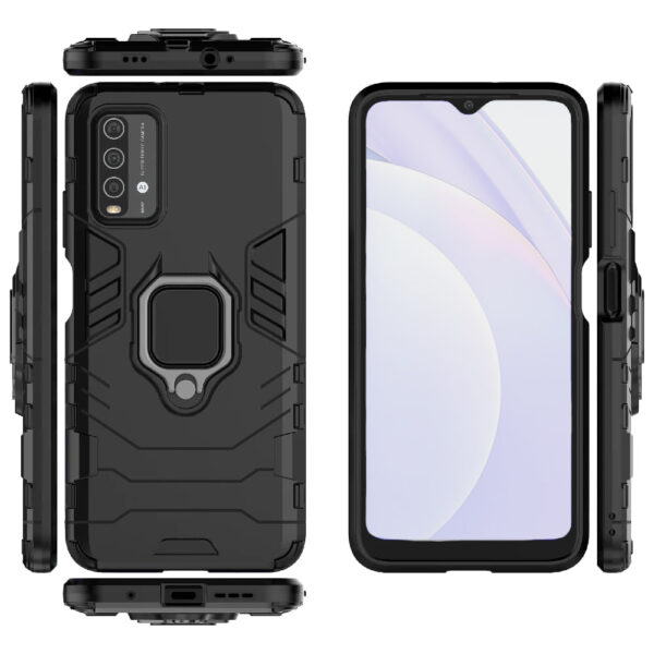 Set husa Comando Armor Ring cu folie de silicon compatibila cu Xiaomi Redmi 9T / Redmi 9 Power, Antisoc, Ultrarezistenta, Protectie 360, Inel Metalic Rotativ, Negru - 3