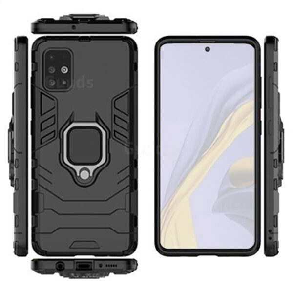 Set husa Comando Armor Ring cu folie de silicon compatibila cu Samsung Galaxy M52 5G, Antisoc, Ultrarezistenta, Protectie 360, Inel Metalic Rotativ, Negru - 3