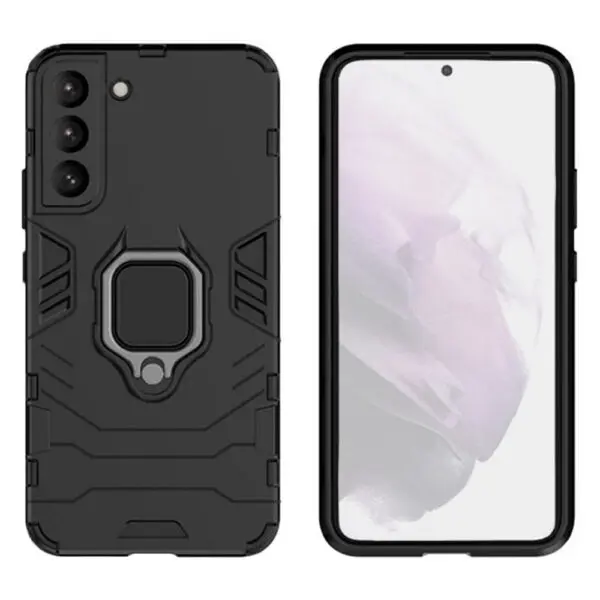 Set husa Comando Armor Ring cu folie de silicon compatibila cu Samsung Galaxy S22 Plus 5G, Antisoc, Ultrarezistenta, Protectie 360, Inel Metalic Rotativ, Negru - 2