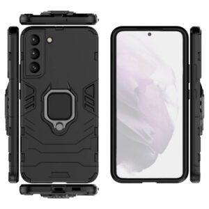 Set husa Comando Armor Ring cu folie de silicon compatibila cu Samsung Galaxy S22 Plus 5G, Antisoc, Ultrarezistenta, Protectie 360, Inel Metalic Rotativ, Negru - 3