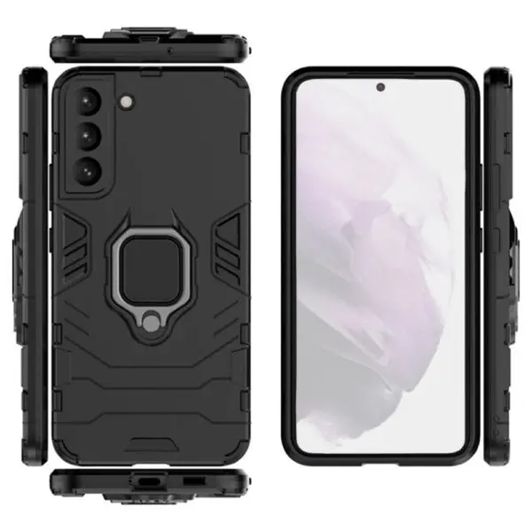 Set husa Comando Armor Ring cu folie de silicon compatibila cu Samsung Galaxy S22 Plus 5G, Antisoc, Ultrarezistenta, Protectie 360, Inel Metalic Rotativ, Negru - 3