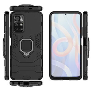 Set husa Comando Armor Ring cu folie de silicon compatibila cu Xiaomi Poco M4 Pro 5G, Antisoc, Ultrarezistenta, Protectie 360, Inel Metalic Rotativ, Negru - 3