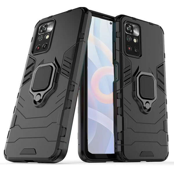 Set husa Comando Armor Ring cu folie de silicon compatibila cu Xiaomi Redmi Note 11 Pro+ 5G, Antisoc, Ultrarezistenta, Protectie 360, Inel Metalic Rotativ, Negru - 2