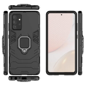 Set husa Comando Armor Ring cu folie de silicon compatibila cu Samsung Galaxy A73 5G, Antisoc, Ultrarezistenta, Protectie 360, Inel Metalic Rotativ, Negru - 3