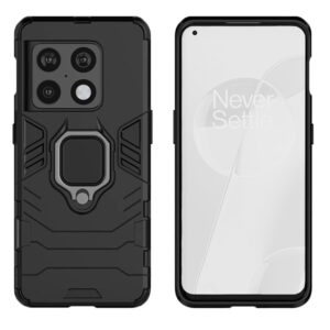 Set husa Comando Armor Ring cu folie de silicon compatibila cu OnePlus 10 Pro, Antisoc, Ultrarezistenta, Protectie 360, Inel Metalic Rotativ, Negru - 2