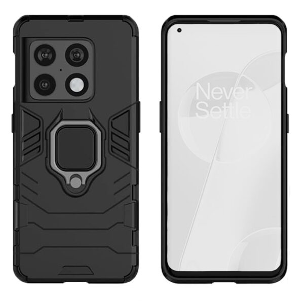 Set husa Comando Armor Ring cu folie de silicon compatibila cu OnePlus 10 Pro, Antisoc, Ultrarezistenta, Protectie 360, Inel Metalic Rotativ, Negru - 2