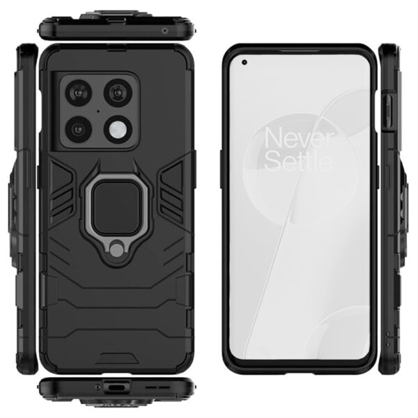 Set husa Comando Armor Ring cu folie de silicon compatibila cu OnePlus 10 Pro, Antisoc, Ultrarezistenta, Protectie 360, Inel Metalic Rotativ, Negru - 3