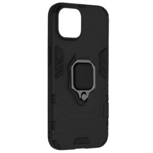 Set husa Comando Armor Ring cu folie de silicon compatibila cu Apple iPhone 14, Antisoc, Ultrarezistenta, Protectie 360, Inel Metalic Rotativ, Negru - 6