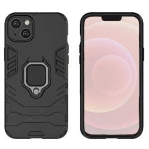 Set husa Comando Armor Ring cu folie de silicon compatibila cu Apple iPhone 14 Plus, Antisoc, Ultrarezistenta, Protectie 360, Inel Metalic Rotativ, Negru - 2