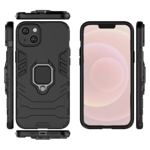 Set husa Comando Armor Ring cu folie de silicon compatibila cu Apple iPhone 14 Plus, Antisoc, Ultrarezistenta, Protectie 360, Inel Metalic Rotativ, Negru - 3