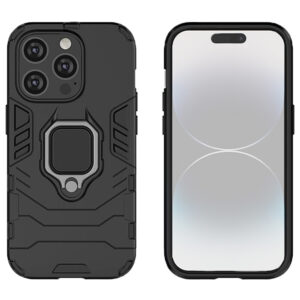 Set husa Comando Armor Ring cu folie de silicon compatibila cu Apple iPhone 14 Pro, Antisoc, Ultrarezistenta, Protectie 360, Inel Metalic Rotativ, Negru - 2