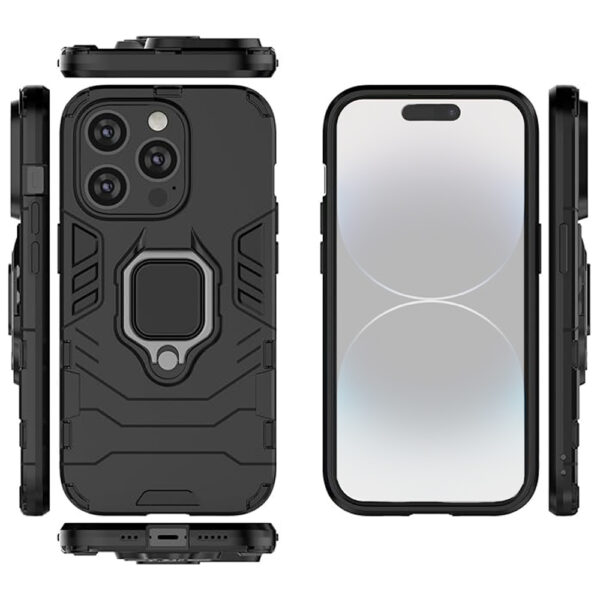 Set husa Comando Armor Ring cu folie de silicon compatibila cu Apple iPhone 14 Pro, Antisoc, Ultrarezistenta, Protectie 360, Inel Metalic Rotativ, Negru - 3