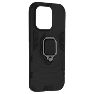 Set husa Comando Armor Ring cu folie de silicon compatibila cu Apple iPhone 14 Pro, Antisoc, Ultrarezistenta, Protectie 360, Inel Metalic Rotativ, Negru - 6