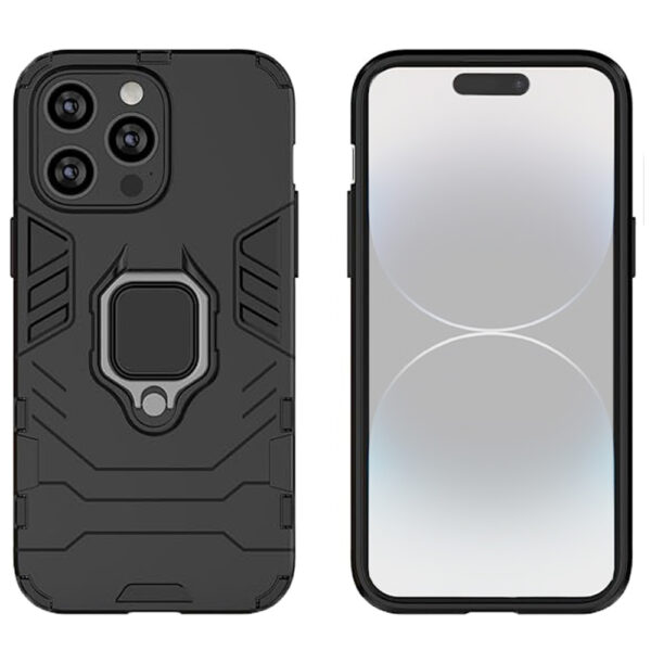 Set husa Comando Armor Ring cu folie de silicon compatibila cu Apple iPhone 14 Pro Max, Antisoc, Ultrarezistenta, Protectie 360, Inel Metalic Rotativ, Negru - 2