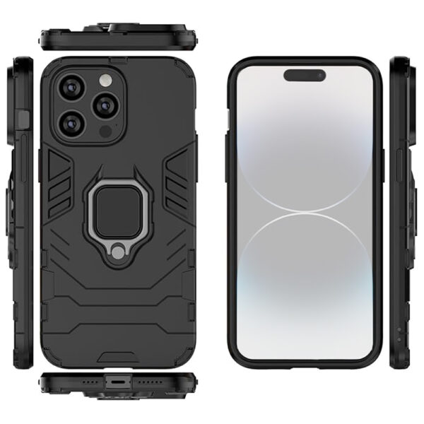 Set husa Comando Armor Ring cu folie de silicon compatibila cu Apple iPhone 14 Pro Max, Antisoc, Ultrarezistenta, Protectie 360, Inel Metalic Rotativ, Negru - 3