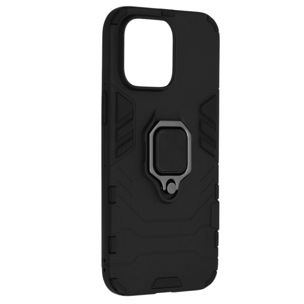 Set husa Comando Armor Ring cu folie de silicon compatibila cu Apple iPhone 14 Pro Max, Antisoc, Ultrarezistenta, Protectie 360, Inel Metalic Rotativ, Negru - 6