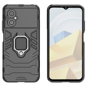 Set husa Comando Armor Ring cu folie de silicon compatibila cu Xiaomi Poco M5, Antisoc, Ultrarezistenta, Protectie 360, Inel Metalic Rotativ, Negru - 2