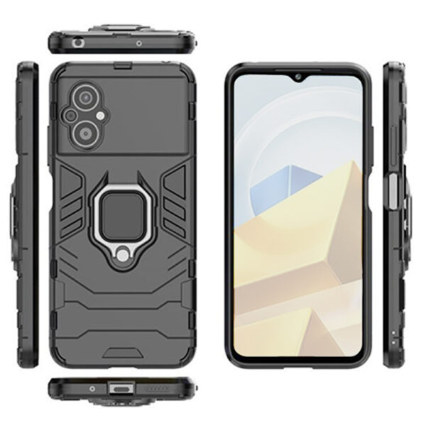 Set husa Comando Armor Ring cu folie de silicon compatibila cu Xiaomi Poco M5, Antisoc, Ultrarezistenta, Protectie 360, Inel Metalic Rotativ, Negru - 3