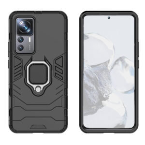 Set husa Comando Armor Ring cu folie de silicon compatibila cu Xiaomi 12T / 12T Pro, Antisoc, Ultrarezistenta, Protectie 360, Inel Metalic Rotativ, Negru - 2