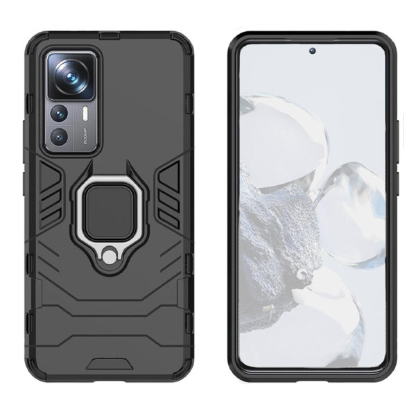 Set husa Comando Armor Ring cu folie de silicon compatibila cu Xiaomi 12T / 12T Pro, Antisoc, Ultrarezistenta, Protectie 360, Inel Metalic Rotativ, Negru - 2