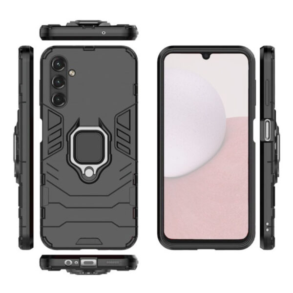 Set husa Comando Armor Ring cu folie de silicon compatibila cu Samsung Galaxy A14, Antisoc, Ultrarezistenta, Protectie 360, Inel Metalic Rotativ, Negru - 4