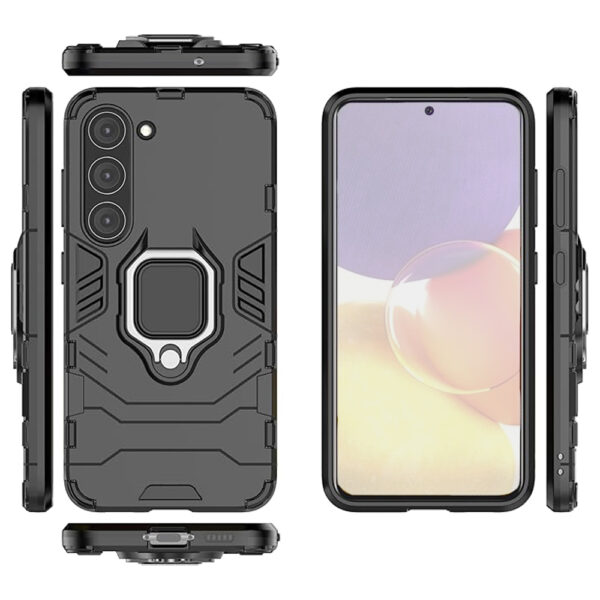 Set husa Comando Armor Ring cu folie de silicon compatibila cu Samsung Galaxy S23, Antisoc, Ultrarezistenta, Protectie 360, Inel Metalic Rotativ, Negru - 4