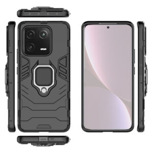 Set husa Comando Armor Ring cu folie de silicon compatibila cu Xiaomi 13, Antisoc, Ultrarezistenta, Protectie 360, Inel Metalic Rotativ, Negru - 3