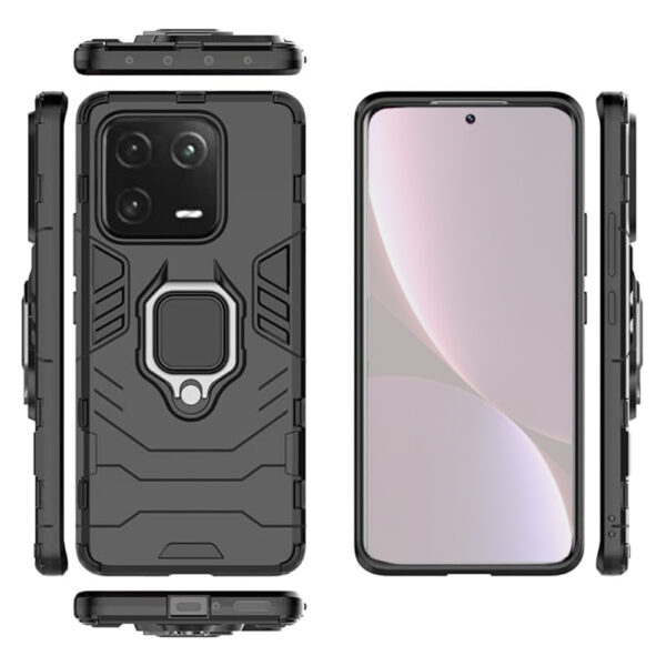 Set husa Comando Armor Ring cu folie de silicon compatibila cu Xiaomi 13, Antisoc, Ultrarezistenta, Protectie 360, Inel Metalic Rotativ, Negru - 3