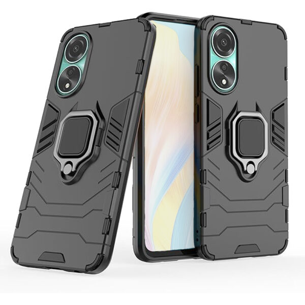 Set husa Comando Armor Ring cu folie de silicon compatibila cu Oppo A58 / A78, Antisoc, Ultrarezistenta, Protectie 360, Inel Metalic Rotativ, Negru - 2