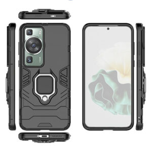 Set husa Comando Armor Ring cu folie de silicon compatibila cu Huawei P60 / P60 Pro, Antisoc, Ultrarezistenta, Protectie 360, Inel Metalic Rotativ, Negru - 2